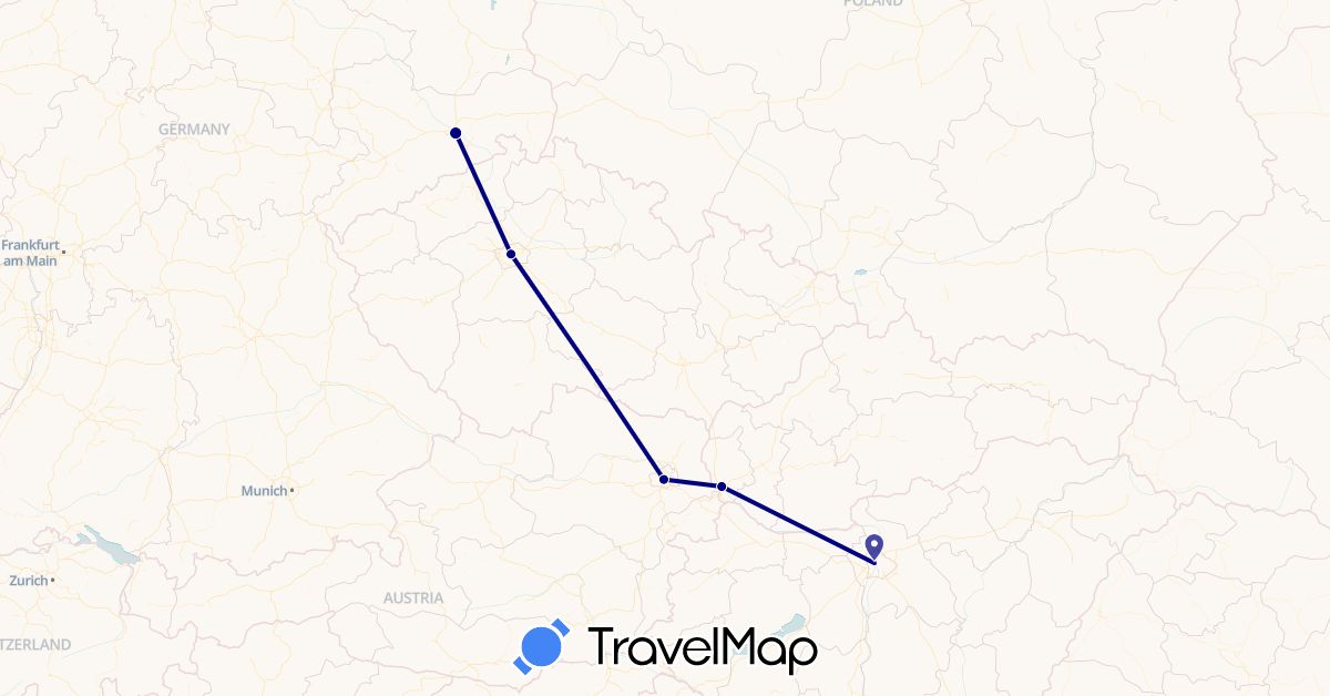TravelMap itinerary: driving in Austria, Czech Republic, Germany, Hungary, Slovakia (Europe)